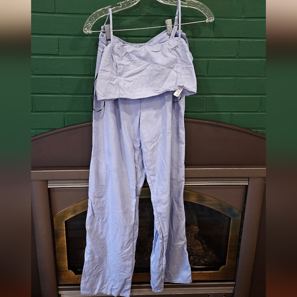 Periwinkle Women's Linen Trouser And Crop Top Set